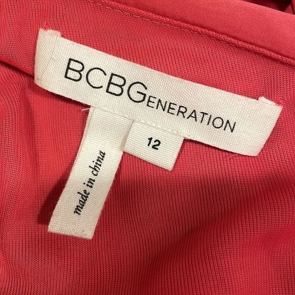 BCBGeneration One Shoulder Ruffle Dress Guava Pink size 12 - Picture 8 of 9